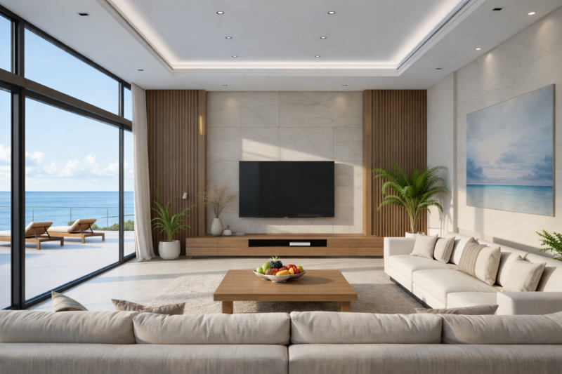 Santanyi | Mallorca | Spanien Mallorca Ferienhaus Wohnzimmer Blick auf Kamin